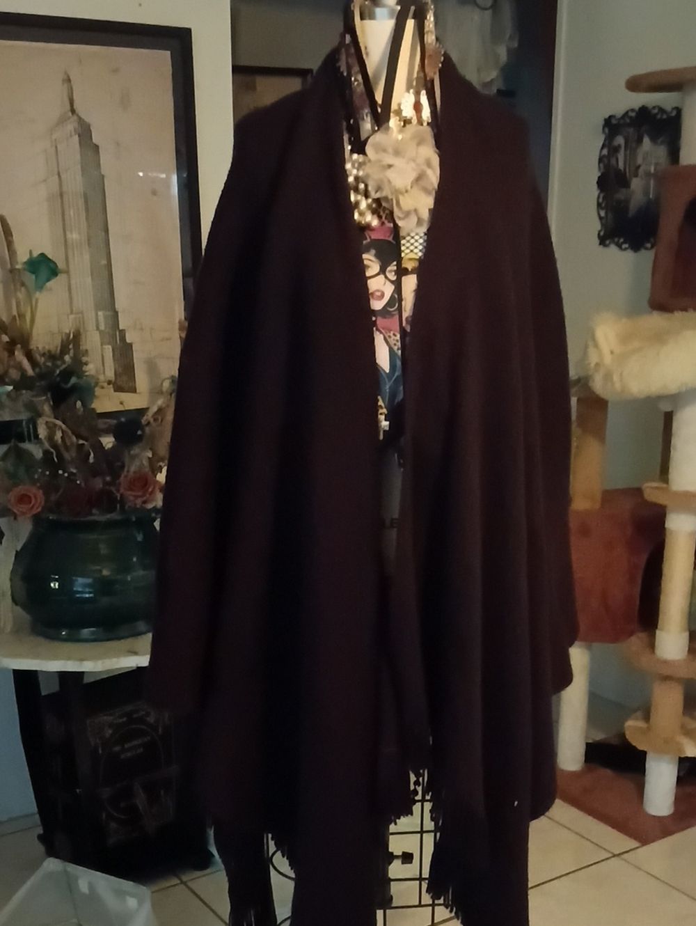 Women's Dark Brown Open-Front Cape Coat